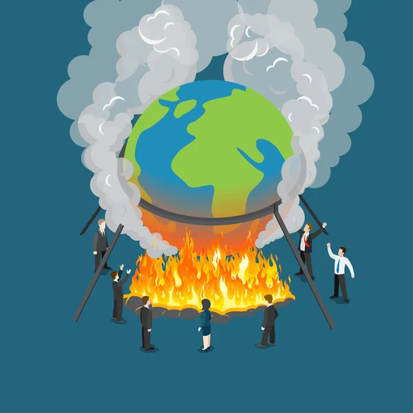 世界の地球を燃やすビジネスマン — ストックベクタ