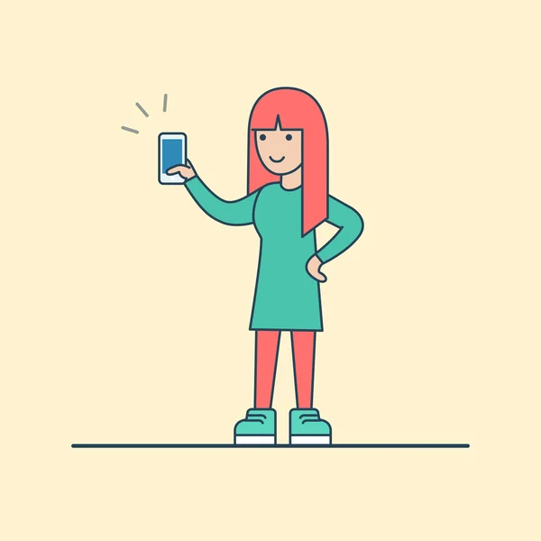 Жінка стоїть з телефоном — стоковий вектор