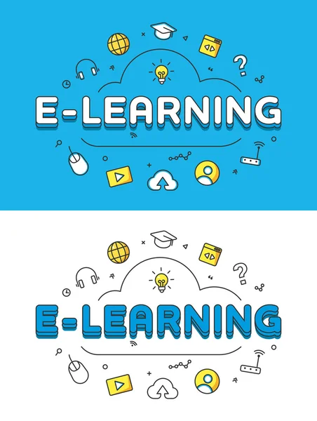 Lineáris lapos E-Learning szó — Stock Vector