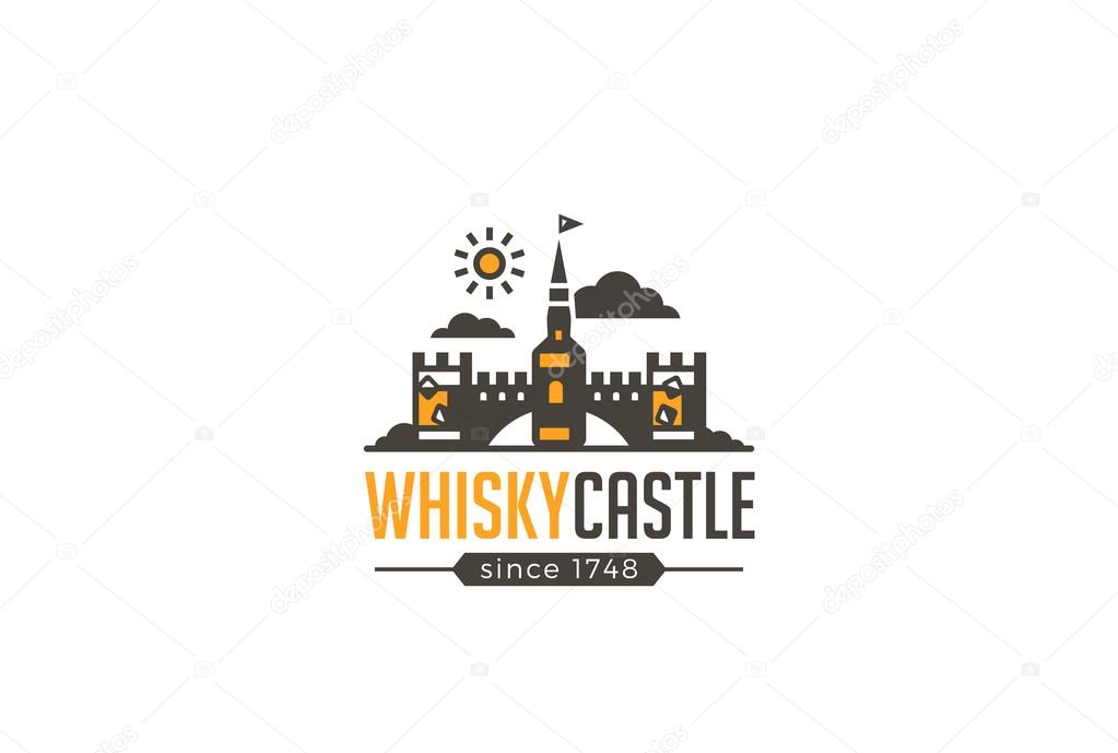 Restaurant Bar Whisky Castle Logo brewery design vector template