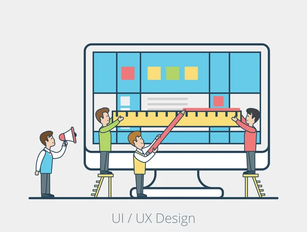 Línea de dibujo del equipo en la pantalla del monitor — Archivo Imágenes Vectoriales