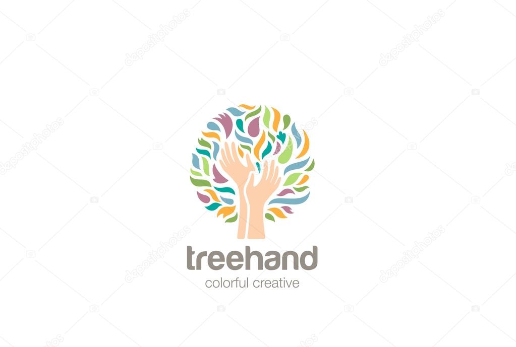 Hands Tree Logo design vector template
