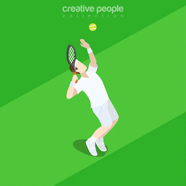 Jogador de tênis isométrico plano com raquete s —  Vetores de Stock