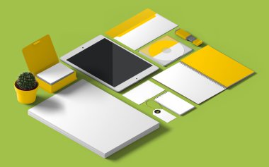 İzometrik mockup marka şablonu. 