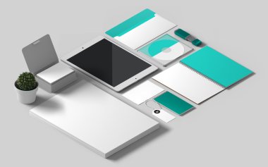 İzometrik mockup marka şablonu. 