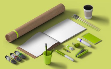 İzometrik mockup marka şablonu. 