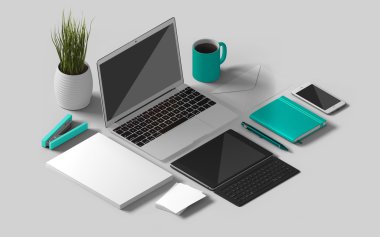 İzometrik mockup marka şablonu. 