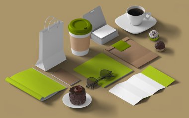 İzometrik mockup marka şablonu. 