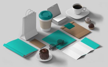 İzometrik mockup marka şablonu. 