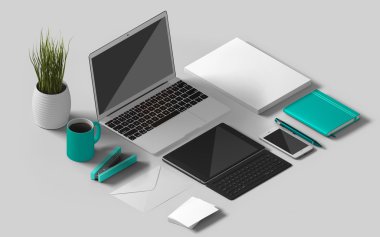 İzometrik mockup marka şablonu. 