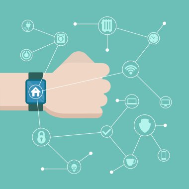 hand with watch connected with icons website clipart