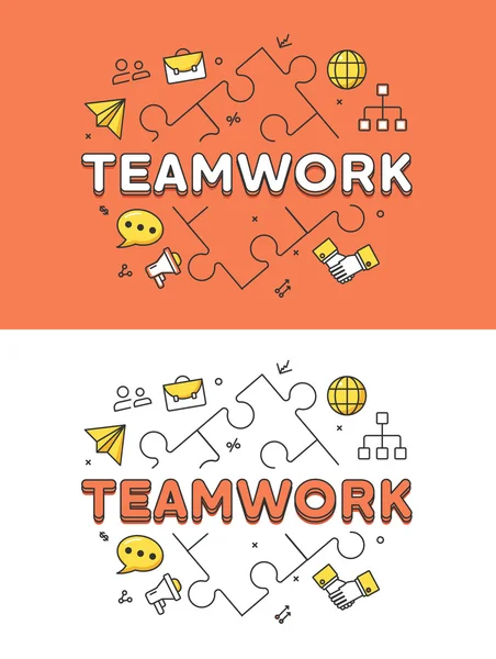 คําว่า TeamWORK แบนเชิงเส้น — ภาพเวกเตอร์สต็อก