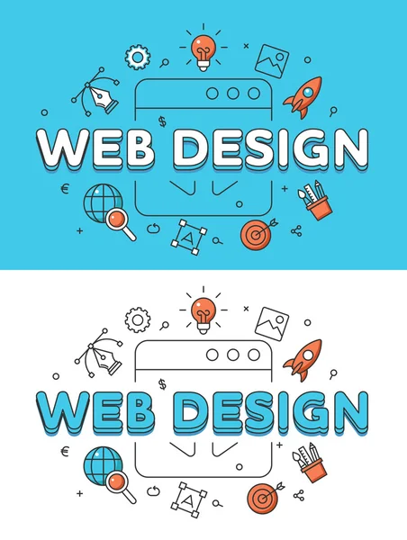 Palabra Diseño Web plano lineal — Archivo Imágenes Vectoriales