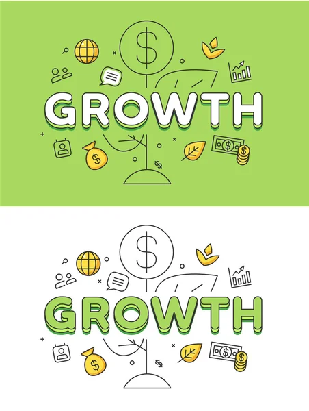 Linear Flat GROWTH word over plant — Stock Vector