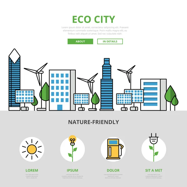 Linear plana Eco site da cidade infográficos — Vetor de Stock