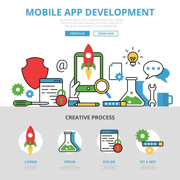 Modello di infografica per lo sviluppo di app mobili — Vettoriale Stock