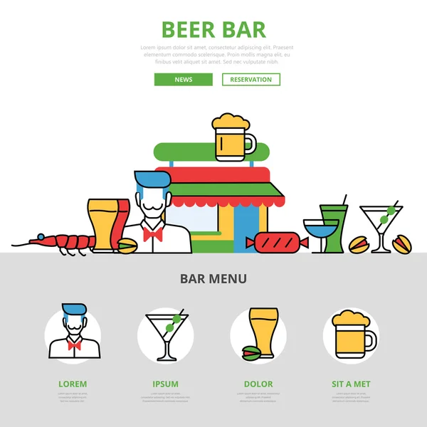 Liniowy mieszkania piwa bar infografiki szablonu — Wektor stockowy