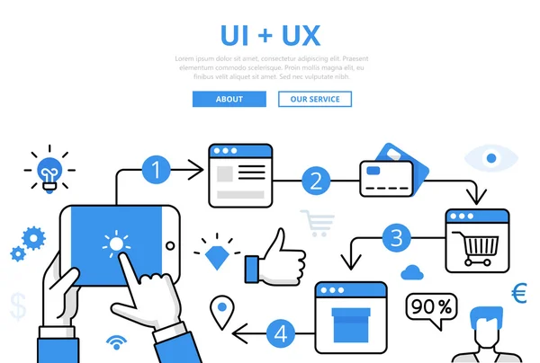 Γραμμική επίπεδη Ui + Ux infographics πρότυπο — Διανυσματικό Αρχείο