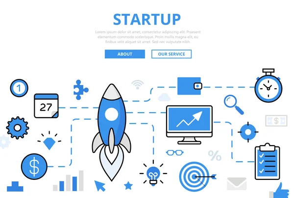 Modelo de infográficos STARTUP plano linear — Vetor de Stock