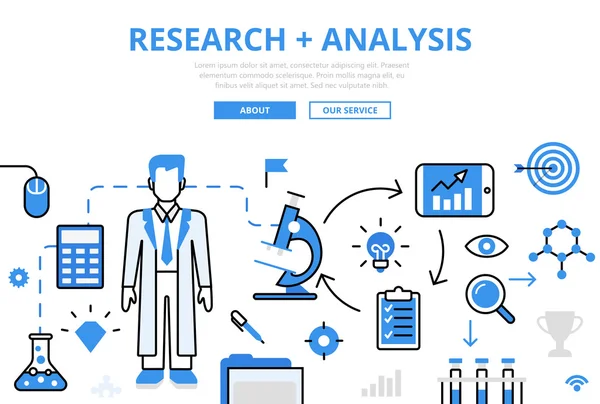 Lineární ploché výzkum + analýza infografika — Stockový vektor