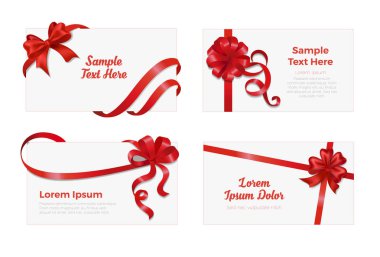 Şerit yazı zarflar beyaz arka plan vektör çizim sette izole düz kırmızı hediye yay. Tatiller ve kutlamalar kavramı. Metniniz için boşaltmak.
