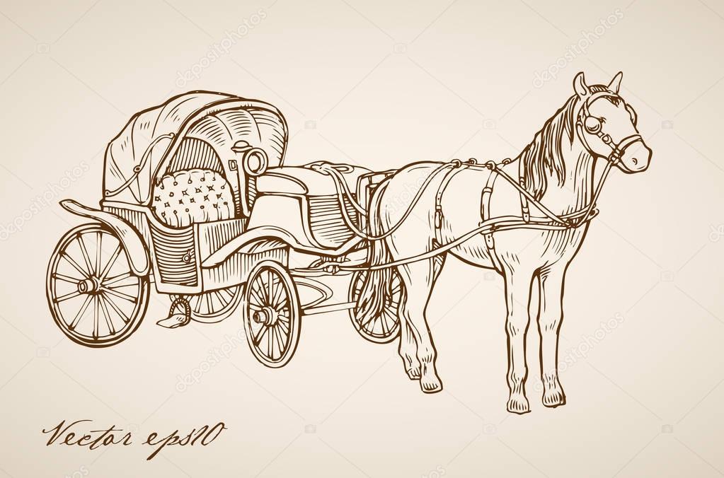 Horse-drawn carriage doodle collage Stock Vector Image by ©Sentavio  #130516078