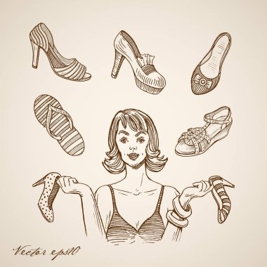 Retro Bayan doodle kolaj