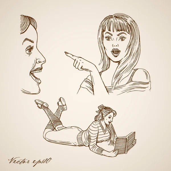 Collage de doodle dame — Image vectorielle