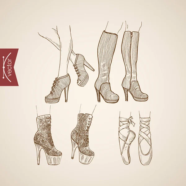 Bottes à talons hauts et chaussures de ballet — Image vectorielle