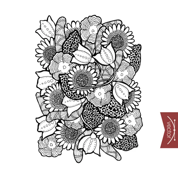 Éléments floraux collage doodle — Image vectorielle