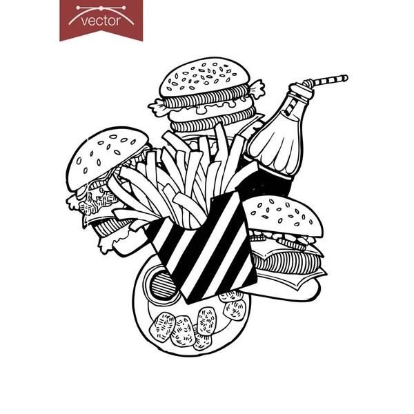 Menú comida doodle collage — Vector de stock