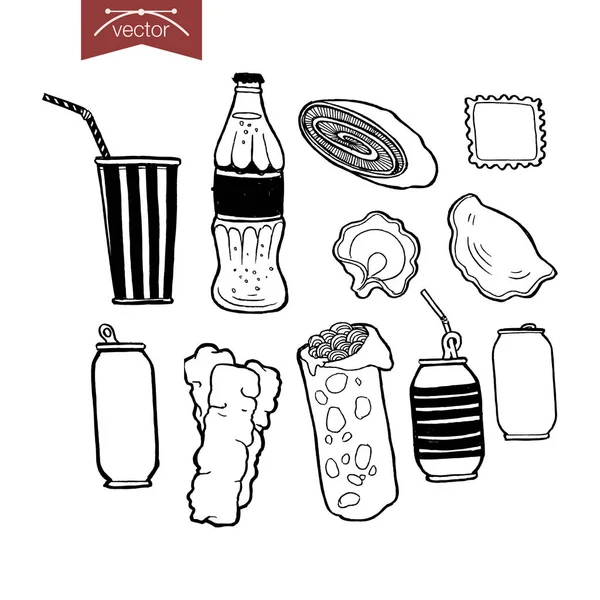 Étlap élelmiszerek doodle kollázs — Stock Vector