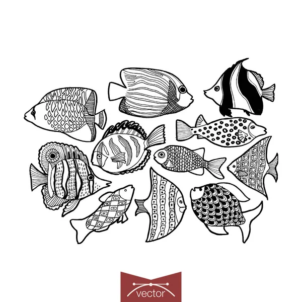 Риба doodle колаж — стоковий вектор