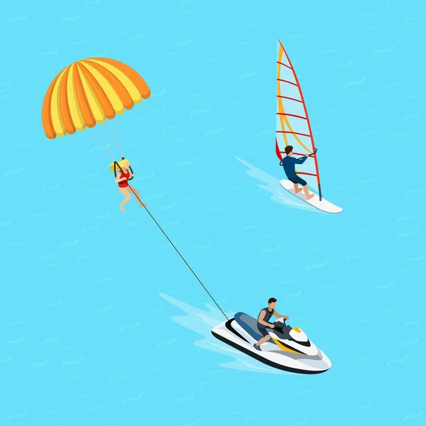 Windsurfer and parasailing sportsman — Stock Vector