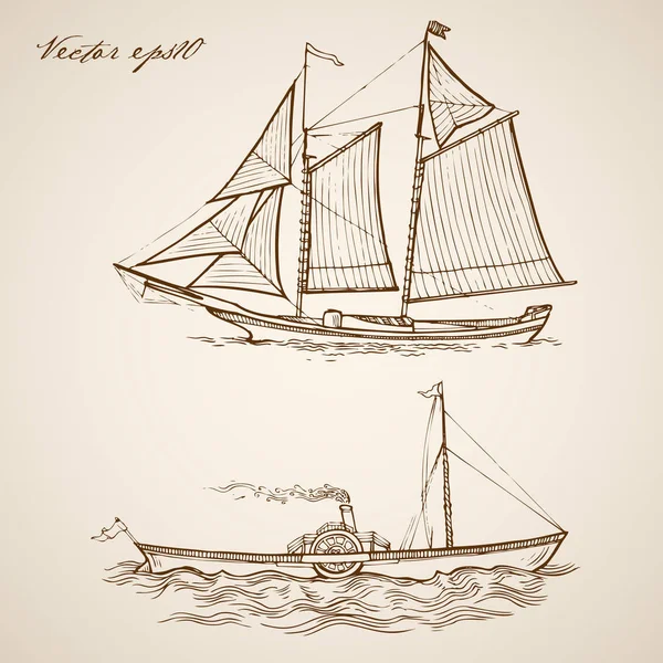 Collage de doodle bateau — Image vectorielle