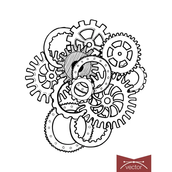 Engraving vintage gearwheels — Stock Vector