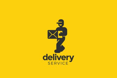 Delivery man courier holding box Logo design  clipart