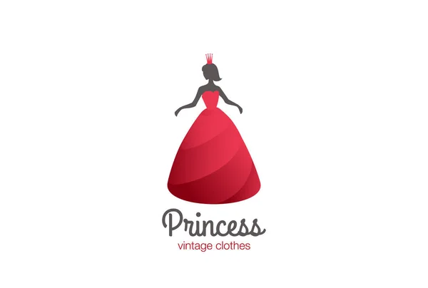 Kırmızı elbiseli kadınla taç Logo tasarımı — Stok Vektör
