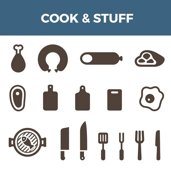 Conjunto de iconos de carne de cocinero para insignias — Vector de stock