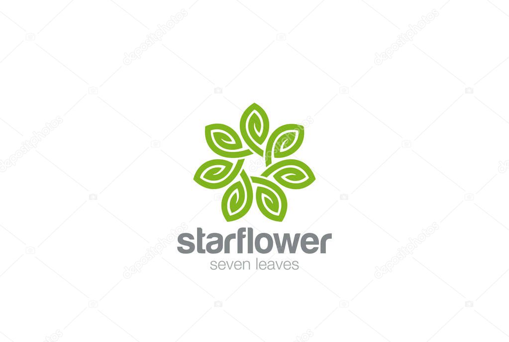 Green Leaves Star Flower Logo design Infinity loop vector template. Eco Natural Organic Logotype concept icon