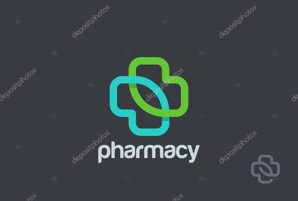 Pharmacy Logo eco green cross design vector template