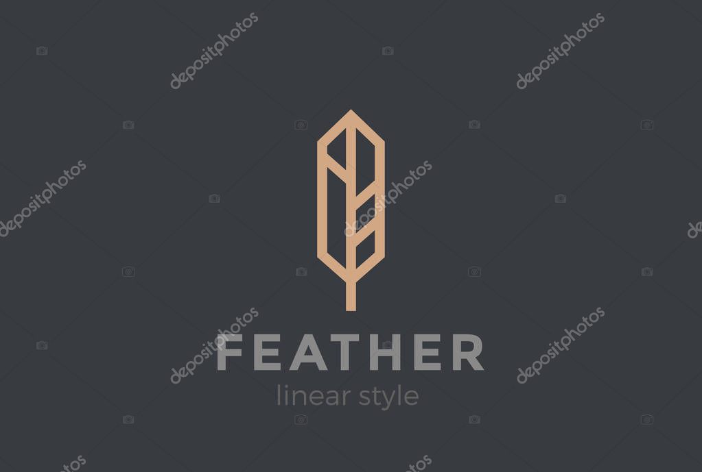 Quill Feather Pen Logo design vector template Geometric Linear style