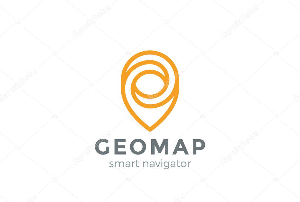 Geo Map Point Location Logo design vector Linear style. Pin symbol City locator template.
