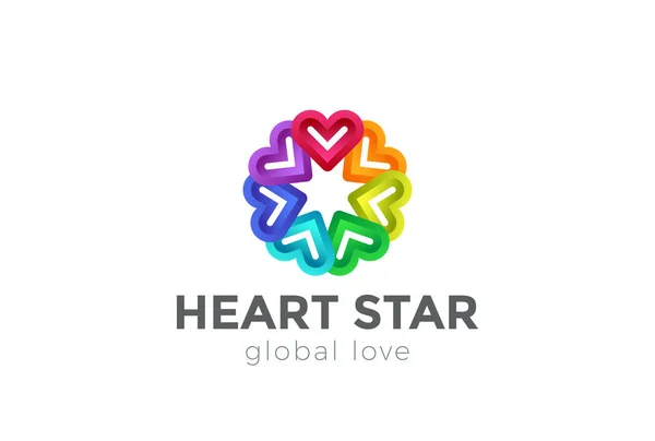 Coração Estrela Flor Logo design vetor modelo —  Vetores de Stock
