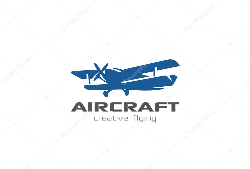 Vintage flying Airplane Logo design vector template Negative space style