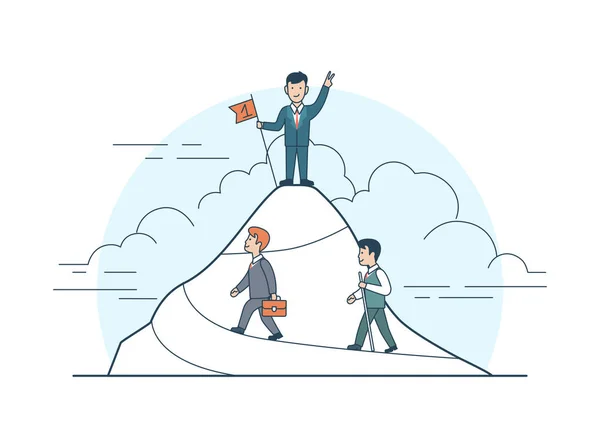 Businessmen standing on mountain peak — Stock Vector