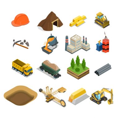 Altın kömür ve mineral ayıklama simgeleri