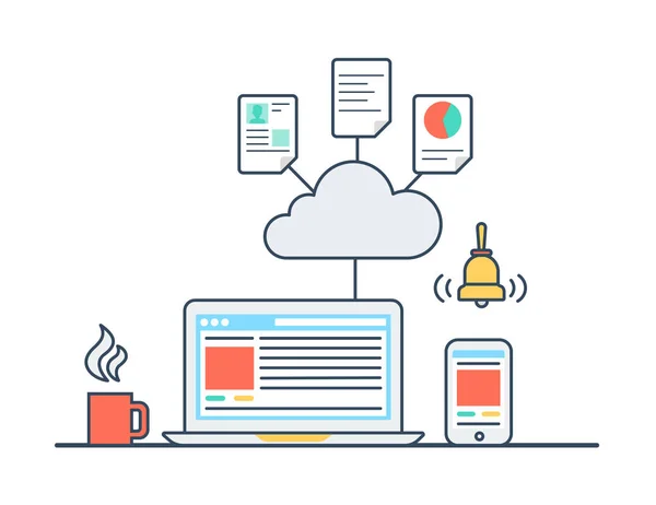 Ordinateur portable connecté au nuage de base de données — Image vectorielle