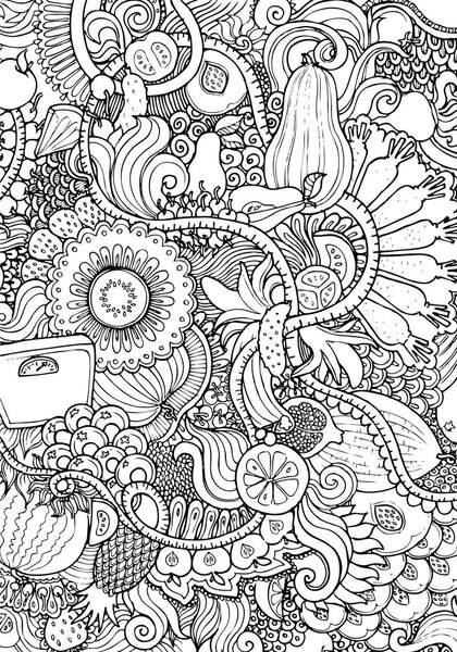 fruits and vegetables doodle collage