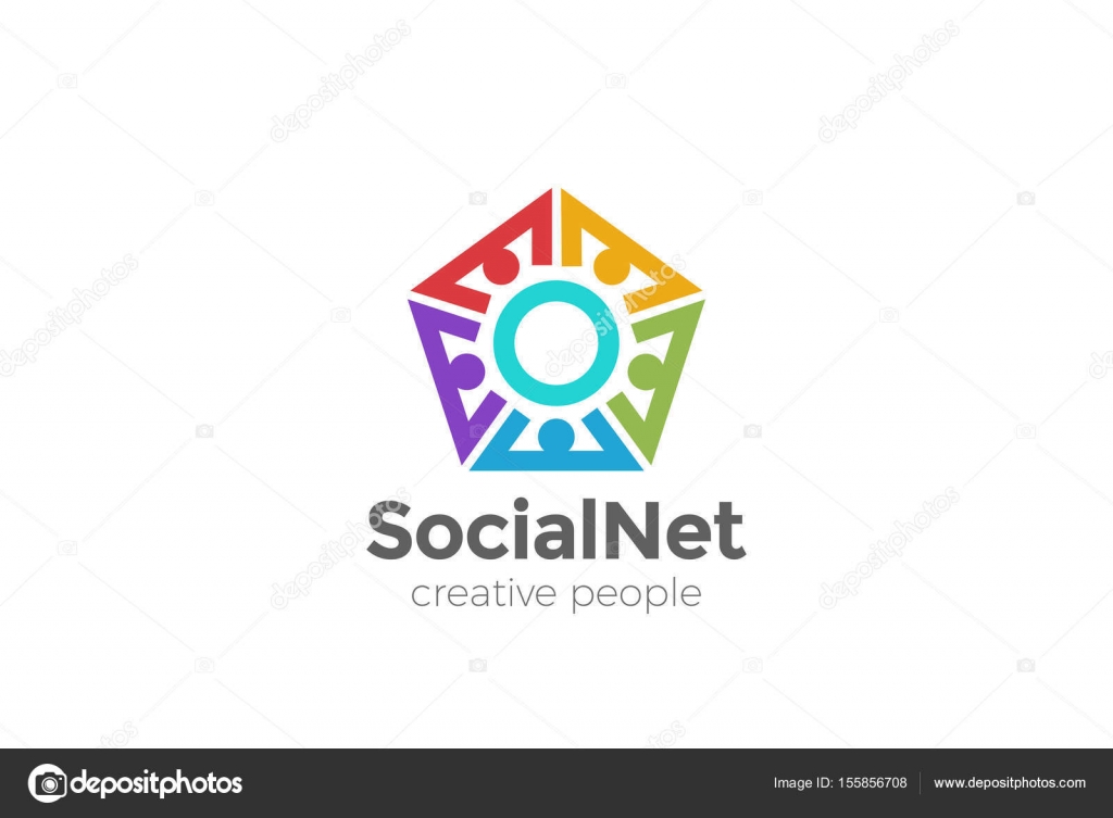 social network logo design vector template pentagon shape stock